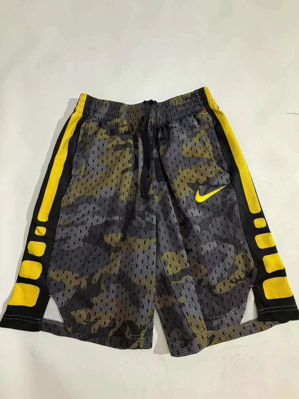 Nike Dri-Fit Shorts Camo Yellow Black Elite Basketball Mesh Mens L